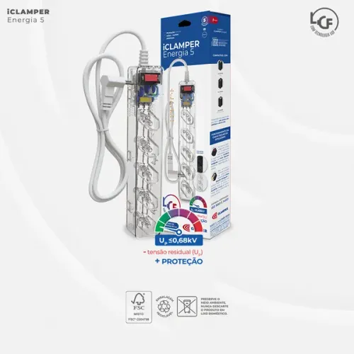Filtro de Linha + DPS iClamper Energia 5, 5 Tomadas, Bivolt LCE