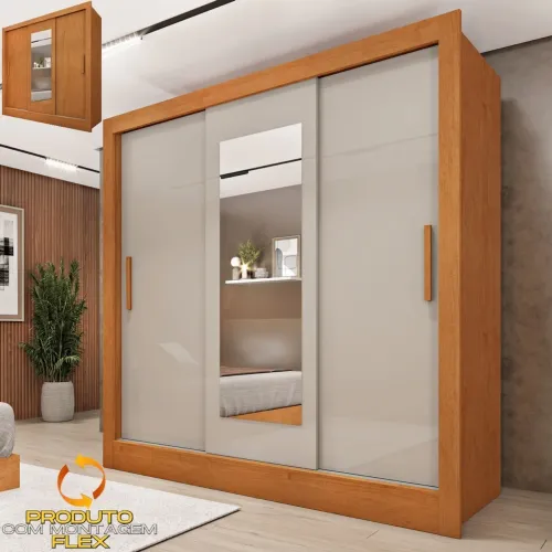 Guarda-Roupa 3 Portas 4 Gavetas Valência 1,90 m- Produto Novo