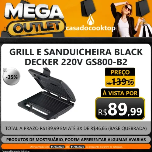 GRILL E SANDUICHEIRA BLACK + DECKER 220V GS800-B2