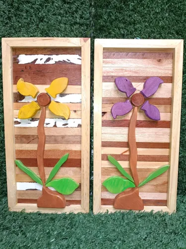 PAR de Quadrinhos decorativos em madeira recuperada. 