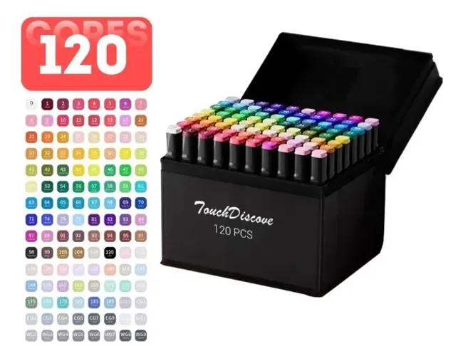 Conjunto Canetas Marcador Canetinha Ponta Dupla Kit 120 cores + Bolsa PRONTA ENTREGA