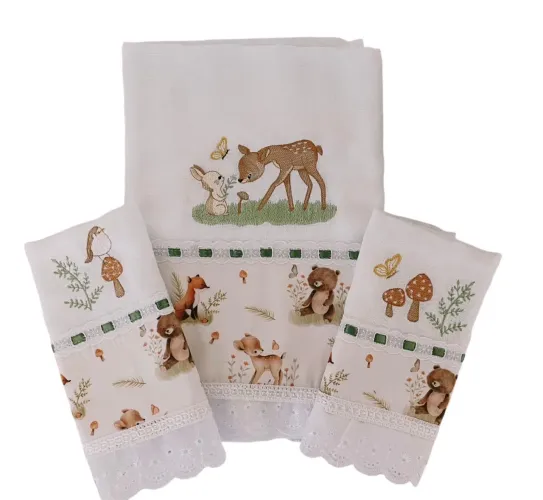  Kit fralda  Infantil novo ,fabricacoa propria- Bordada - Urso, Raposa, Coruja e Cervos