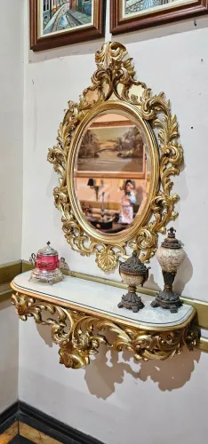 Móveis luxo, aparador e espelho madeira pintado a ouro super luxo