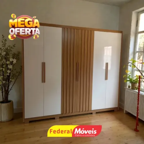 Guarda Roupa Casal 6 Portas 4 Gavetas Design Ripado Super Oferta