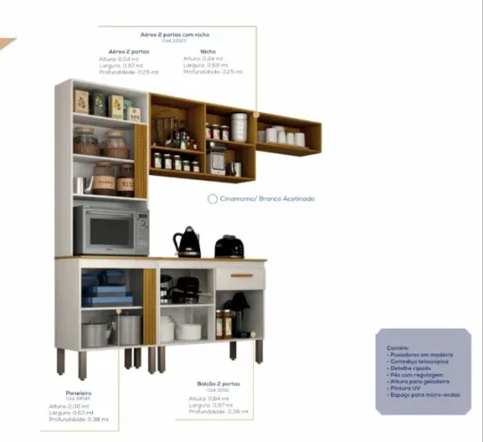 Cozinha Luma Completa Cor Branco/Cinamomo CHF - CHF Móveis