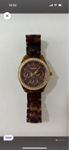 Fossil es2795 feminino marrom tortuga com bateria e vidro novos