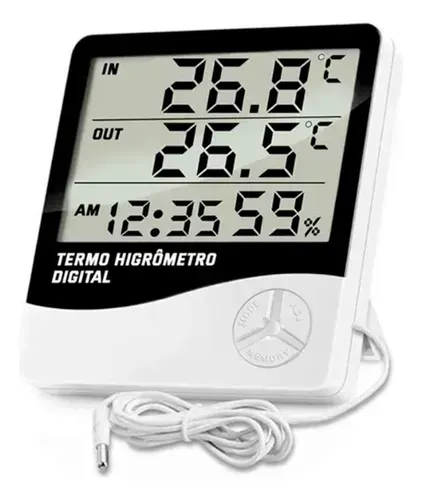 Relógio Termo Higrômetro Digital Com Sensor Externo Interno Medidor De Temperatura Umidade