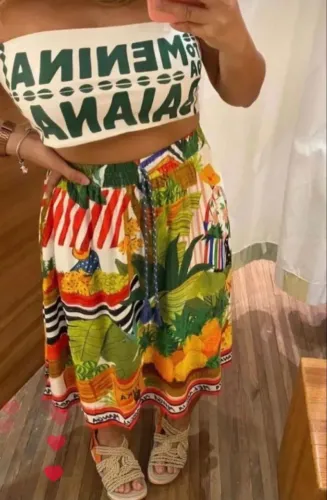 Saia Midi estampada Farm (P)