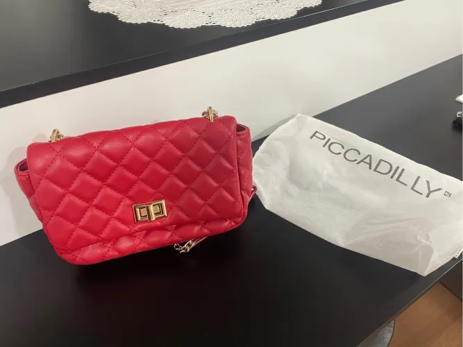 Bolsa vermelha com detalhes em dourado