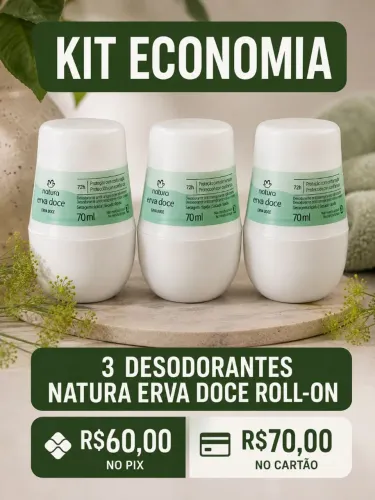 Kit 3 desodorantes Roll-on natura erva doce 