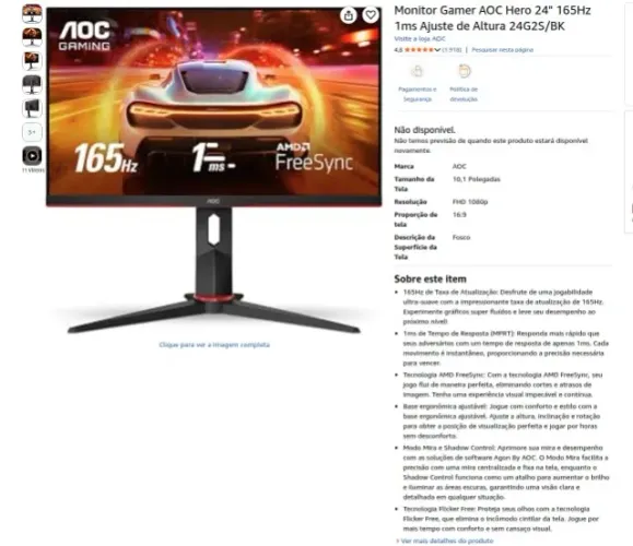 Monitor Gamer Hero 27 165hz Ips G-sync