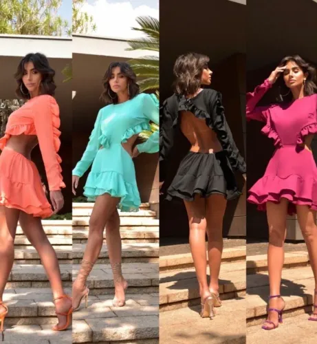 Vestido curto com abertura preto