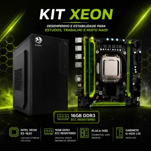 Kit Xeon com 16 GB RAM e Gabinete + fan 120m RGB