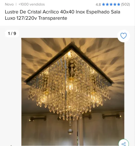 Lustre De Cristal Acrílico 40x40 Inox Espelhado