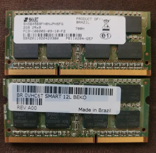 2 pentes de memória RAM, DDR3 2GB 1333MHZ