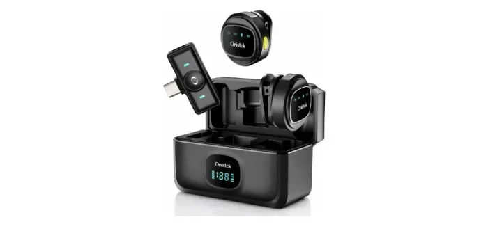Kit 2 Microfones de Lapela Sem Fio Android Tipo C Onistek MC819 - Novo