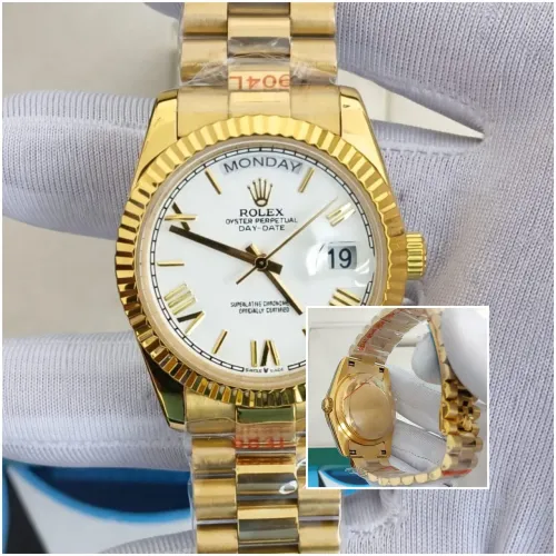 RELOGIO DATE JUST DOURADO E FUNDO BRANCO 