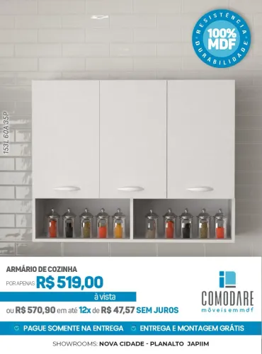 Armário Aéreo de Cozinha 100% MDF por R$ 519