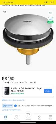 Válvula saída d'água oculta cromada 7/8 docol
