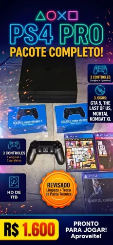 ? PlayStation 4 Pro - Pacote Completo e Revisado! Pronto para Jogar ?