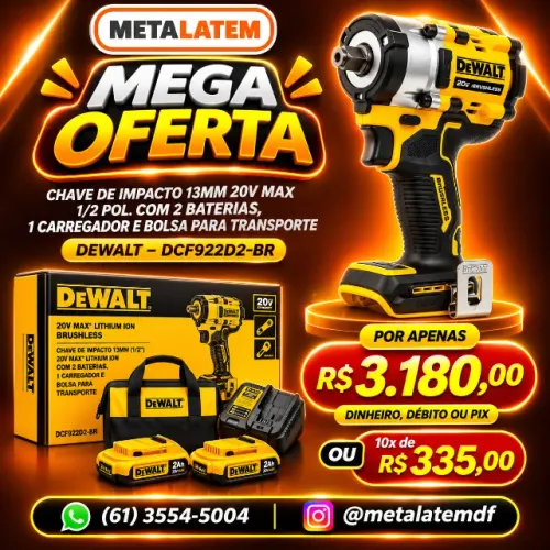 Chave de Impacto 1/2" 20V MAX XR Brushless DeWALT DCF922D2-BR