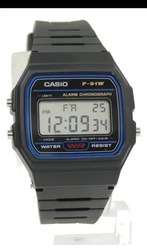 Relógio Vintage Preto com Pulseira de Borracha F91W-1 Clássico