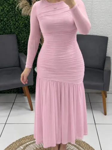 Vestido MIDI, Rosa chiclete tamanho M