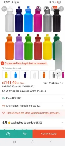 Garrafinha kit com 15 unidades