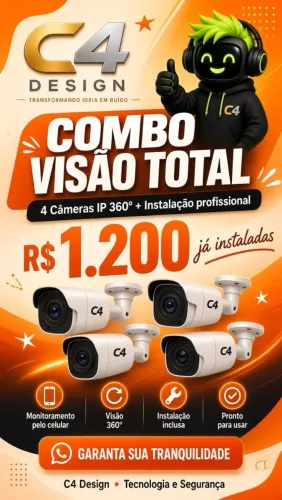 4 Câmeras 360° + Instalação por R$ 1.200 - Já Instaladas