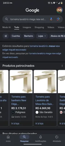 Torneira lavatório mega new edge niquel escovado