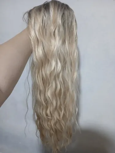 Peruca Ondulada Front Lace 13x4 Repartição Livre 30% cabelo humano