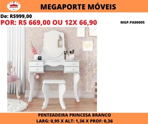 Penteadeira Princesa MDF com Banqueta
