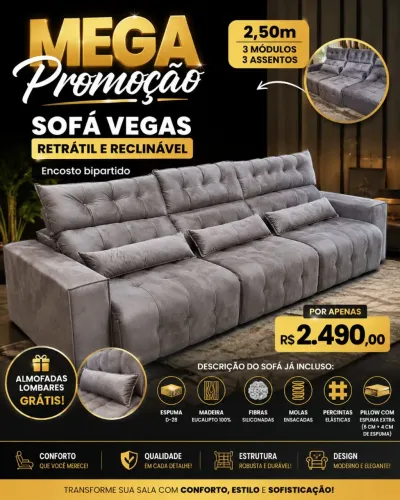Sofá Vegas Retrátil e Reclinável