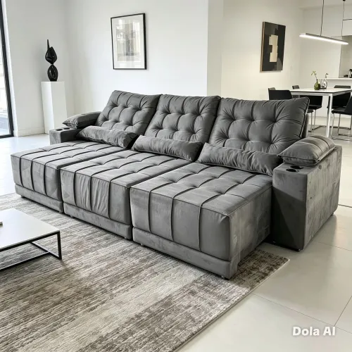 Sofá retrátil e reclinável 3 módulos sofisticado com molas e portas copos embutido 