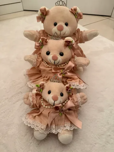 Kit com 3 Ursas Princesa para Decoração de Quarto de Bebê - Rosa