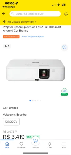 Projetor Epson epiqvision fh02 full hd smart Android branco