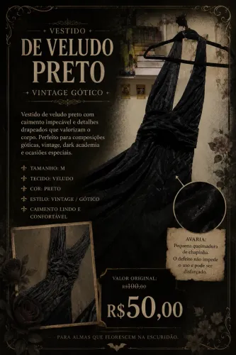 ? Vestido de Veludo Preto Vintage Gótico - Tam. M ? 