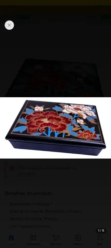 Porta Joias com espelho, modelo oriental, floral, anos 90