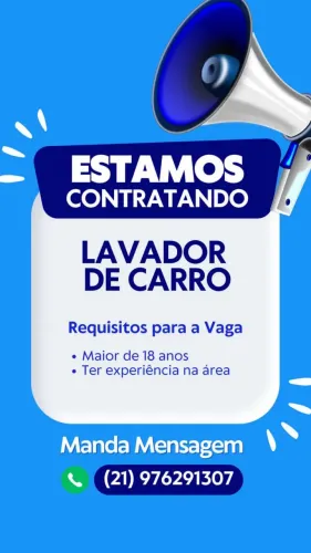 Estamos contratando lavador de carros em Madureira. Manda mensagem pelo WhatsApp.