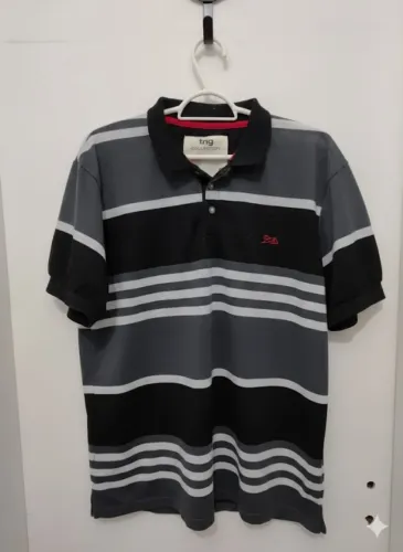 camisa polo preta listrada - tng colection tamanho g