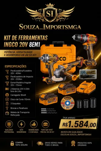 Kit ferramentas esmerilhadeira parafusadeira furadeira e chave de impacto 