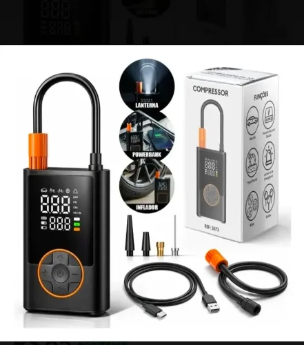 COMPRESSOR DE AR CALIBRADOR PORTÁTIL RECARREGÁVEL- p/carros motos bike bola colchões ar