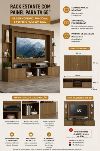 Rack Estante para tv 65 !!! Amêndoa !!! Promoção !!! Novo