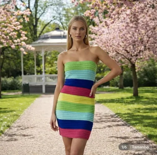 Vestido feminino Virgínia tomara que caia crochê e tricô