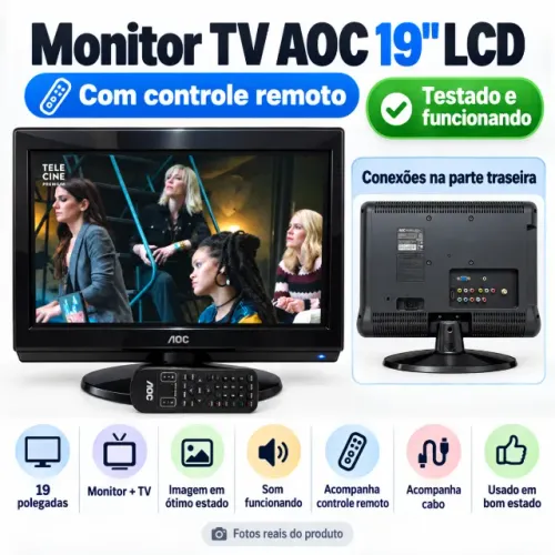 Monitor TV AOC 19 Polegadas LCD com Controle Remoto