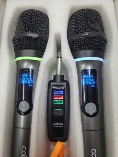 Kit Microfone Sem Fio Duplo Profissional Coibeu RGB WKMAC-4406 - Novo