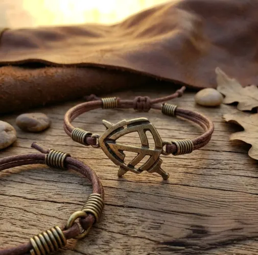 Colar Cordão Ajustável + Pulseira de Couro