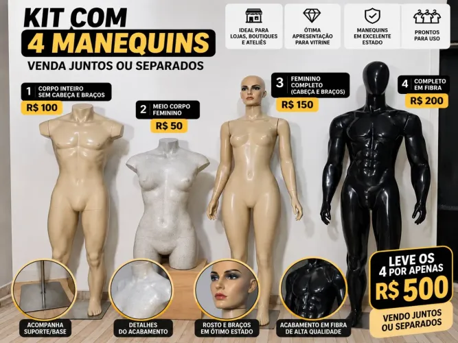 Kit com 4 maniquim