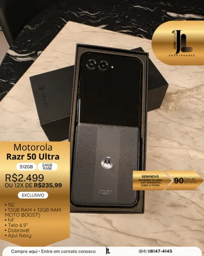 MOTOROLA RAZR 50 ULTRA, 5G, 512GB, 24GB RAM, SEMINOVO, EXCLUSIVO!
