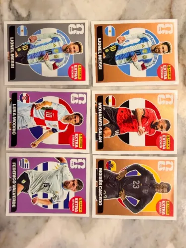 Lote Figurinhas Panini FIFA 365 Extra Sticker - Messi, Modri?, Valverde, Salah e Caicedo